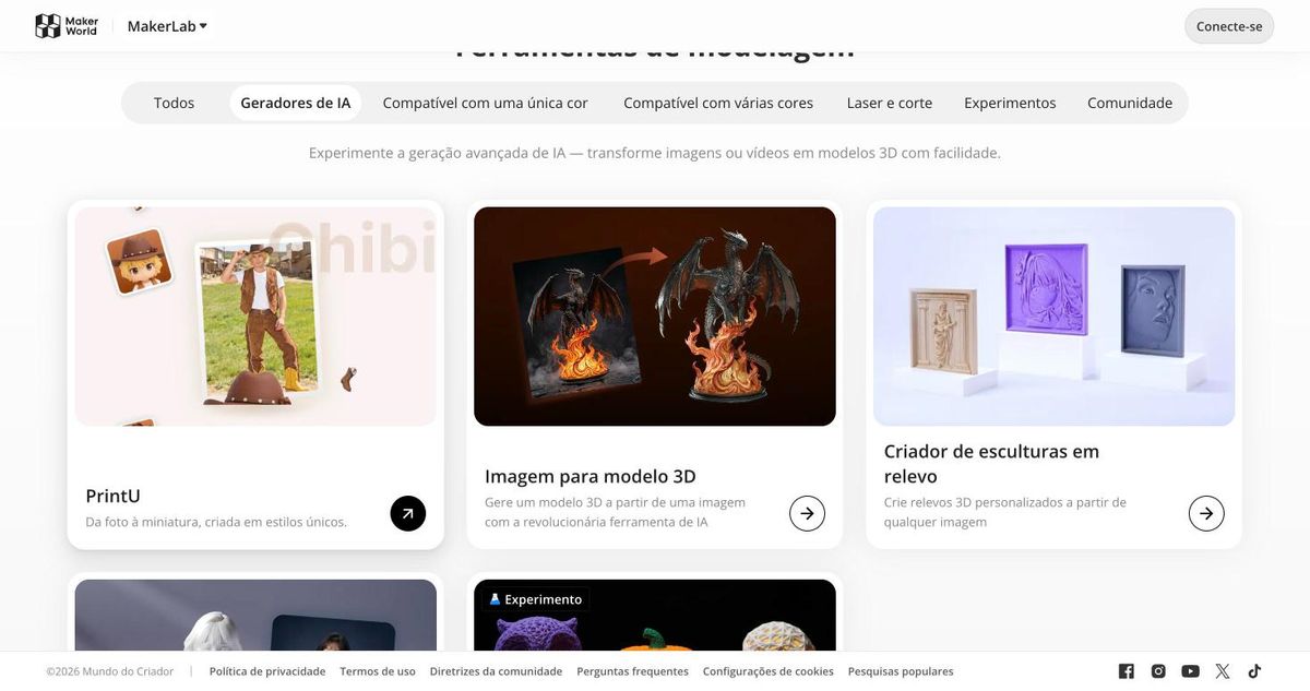 Ferramentas de IA do MakerLab: PrintU, Imagem para modelo 3D e Criador de esculturas em relevo