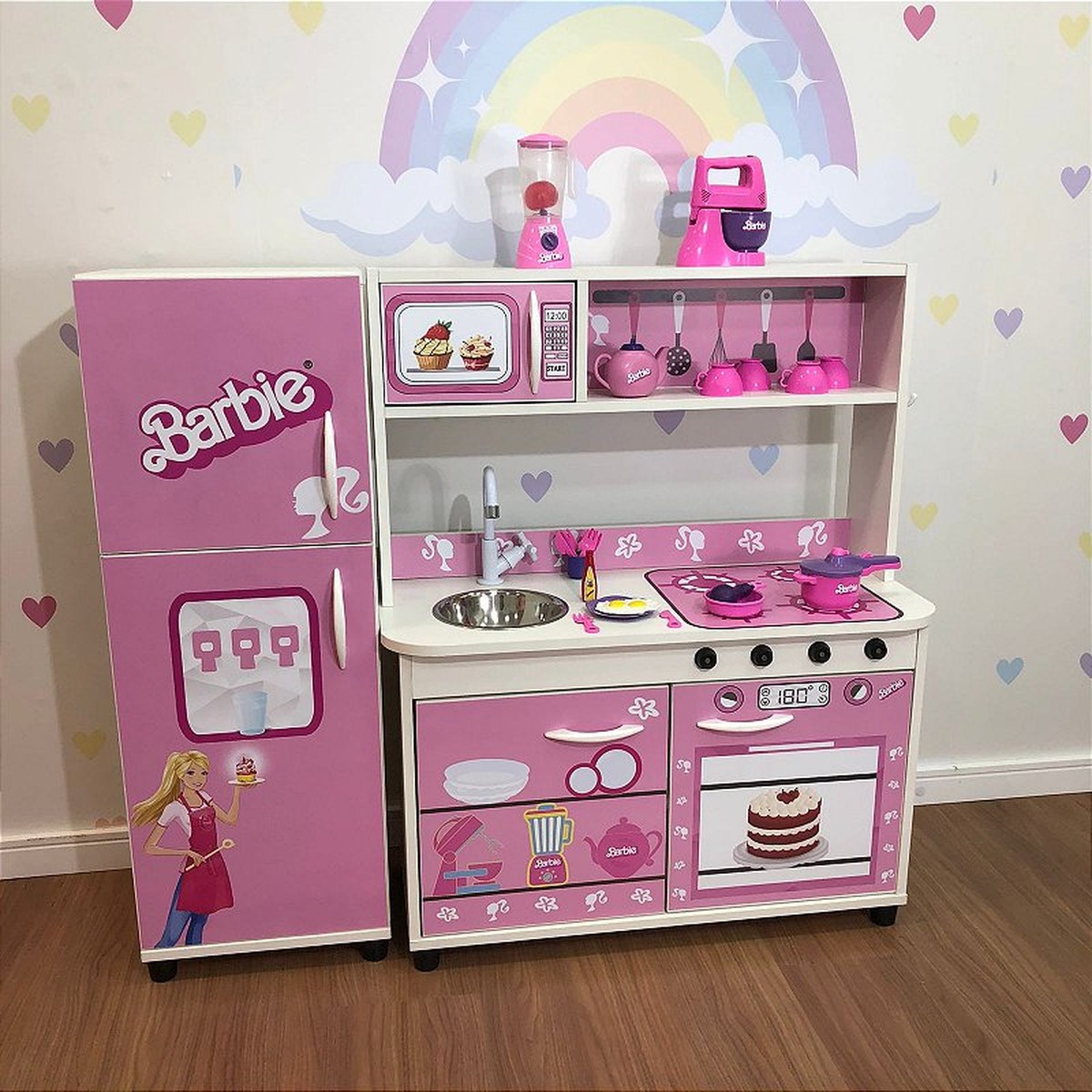 Mini Cozinha Boneca Barbie Completa Armario Geladeira Menina