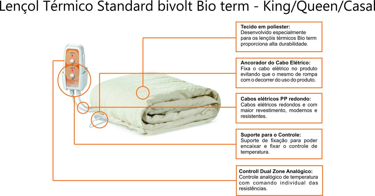 Foto do produto Lençol térmico analógico automático King Size bivolt Bio Term