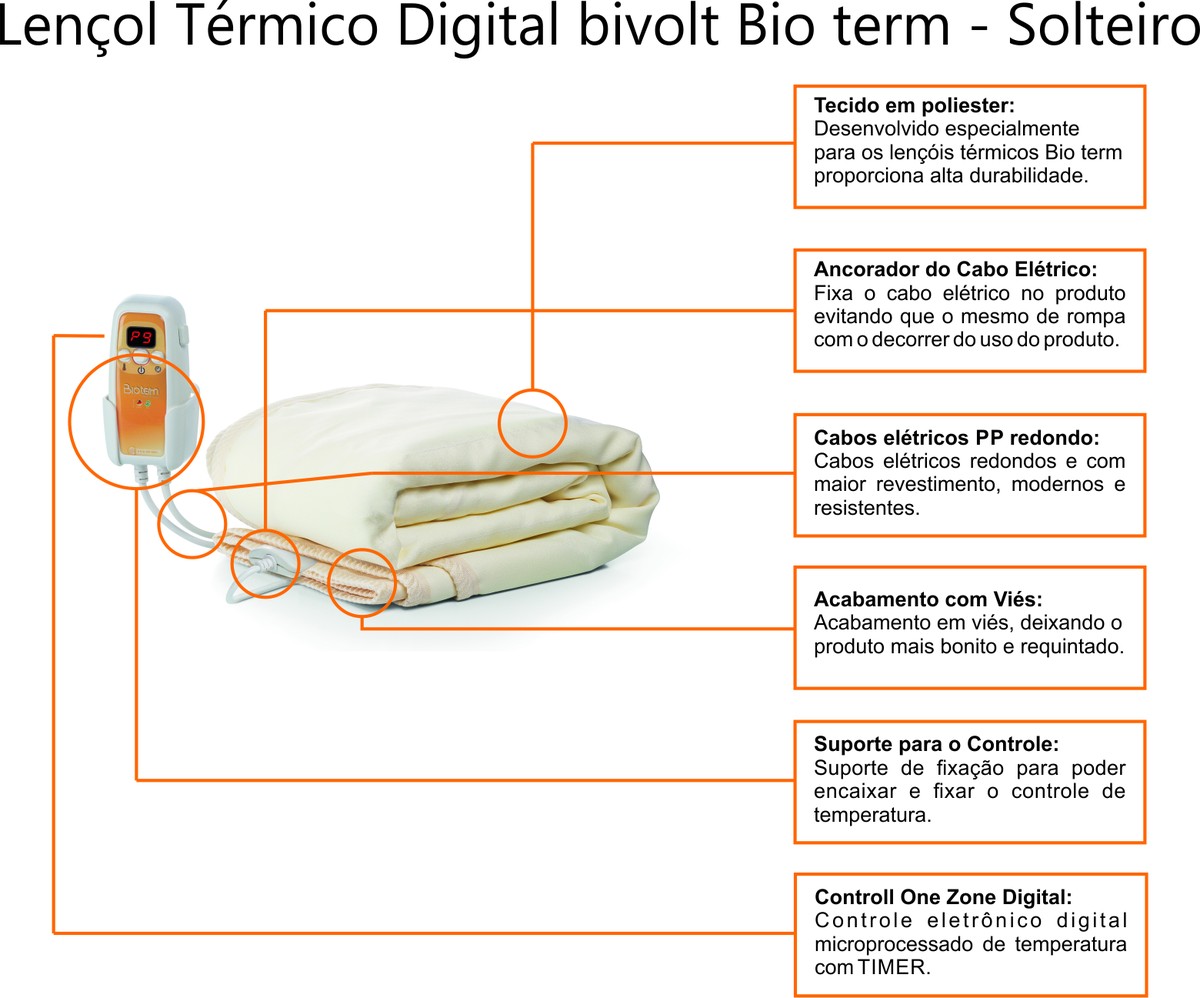 Foto do produto Lençol térmico Digital automático solteiro bivolt Bio Term