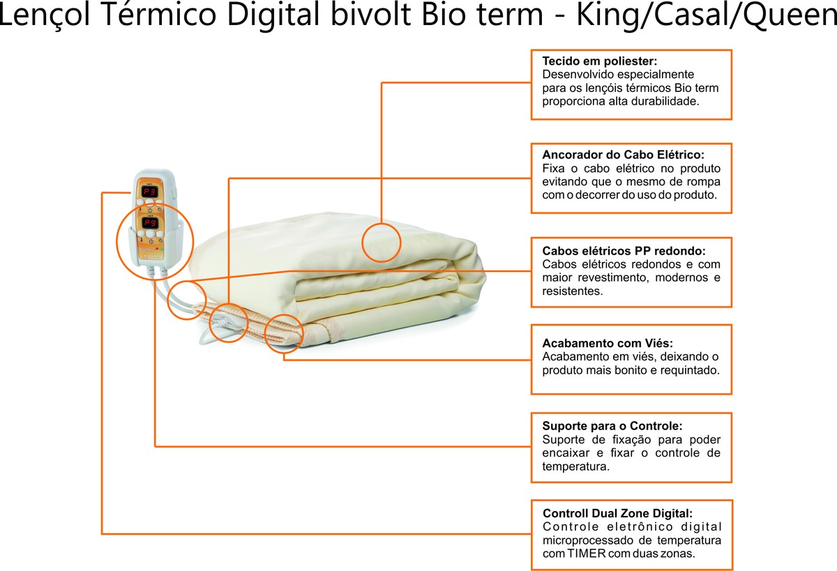 Foto do produto Lençol térmico Digital automático queen size bivolt Bio Term