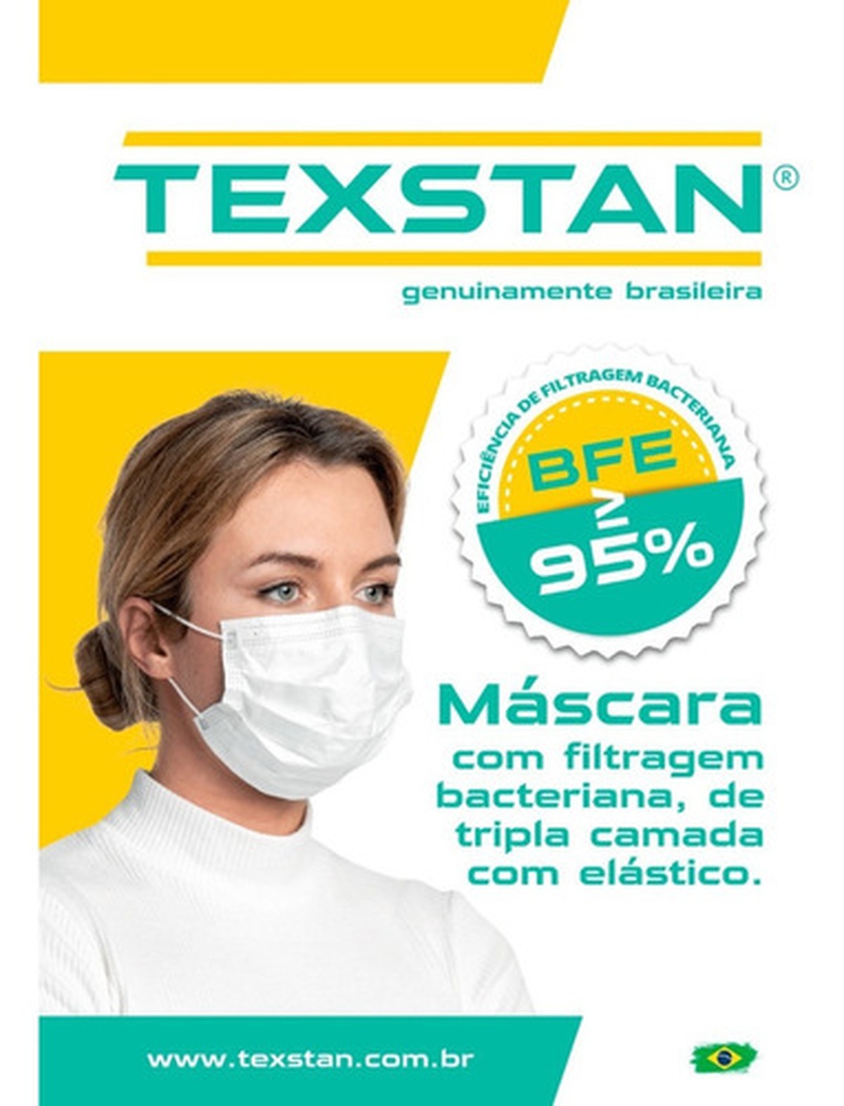 Foto do produto Máscara com filtragem bacteriana (BFE), de tripla camada, com elástico, descartável - 50un Texstan