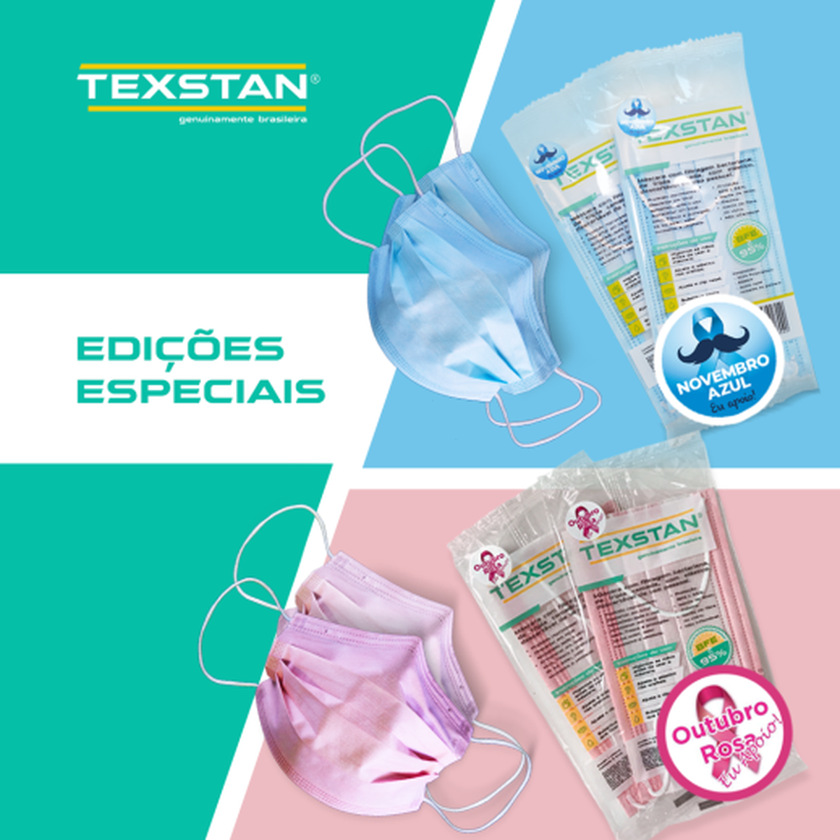 Foto do produto Mascara Cirúrgica Descartável tripla c/elástico - Texstan - Pacote c/ 10 unidades - Azul