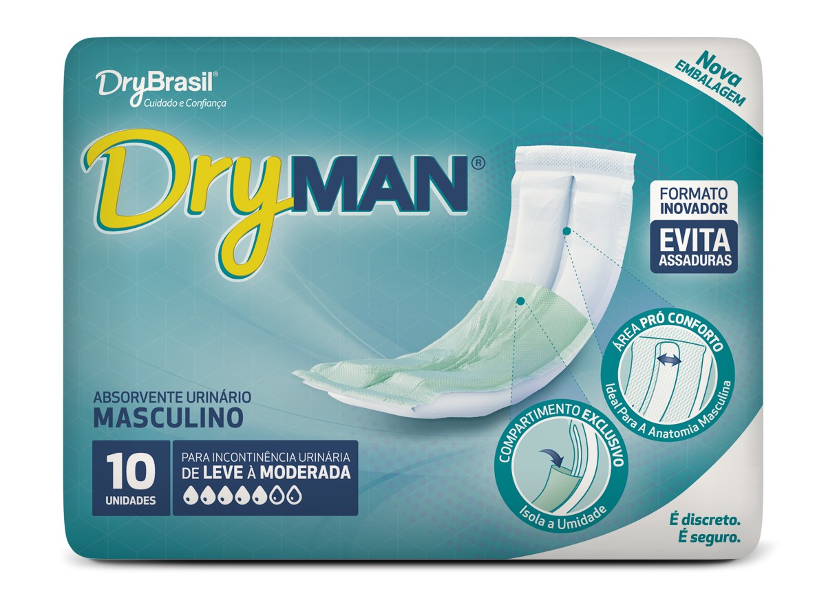 Foto do produto Absorvente Masculino Dryman 10 unidades