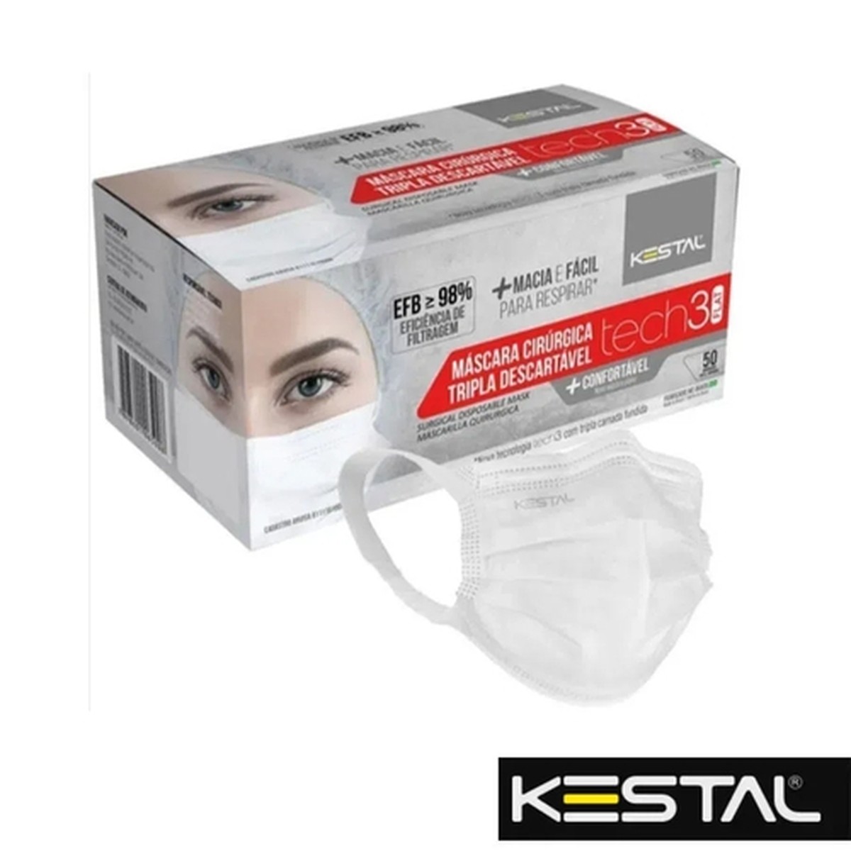 Foto do produto Mascara Cirúrgica Tripla Tech3 FLAT CX/50 Unid. - Kestal 