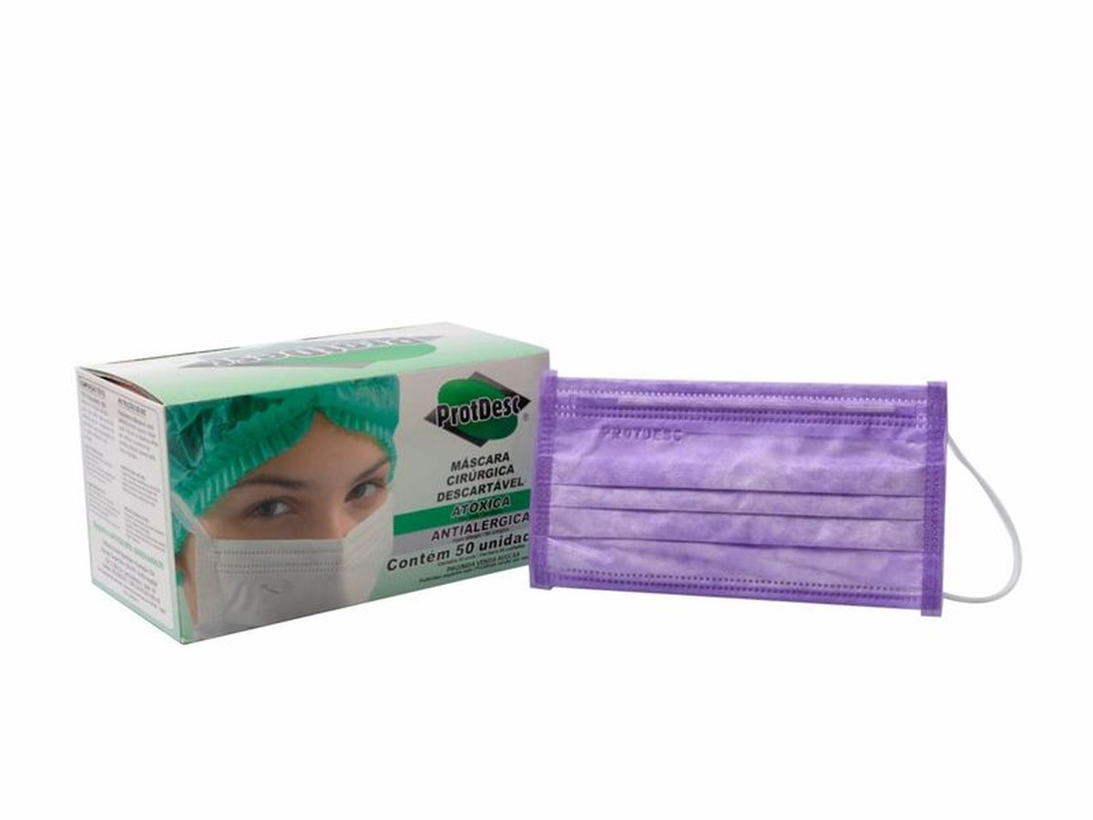Foto do produto Máscara Cirúrgica Lilas Descartável com Elástico caixa com 50 unid Protdesc