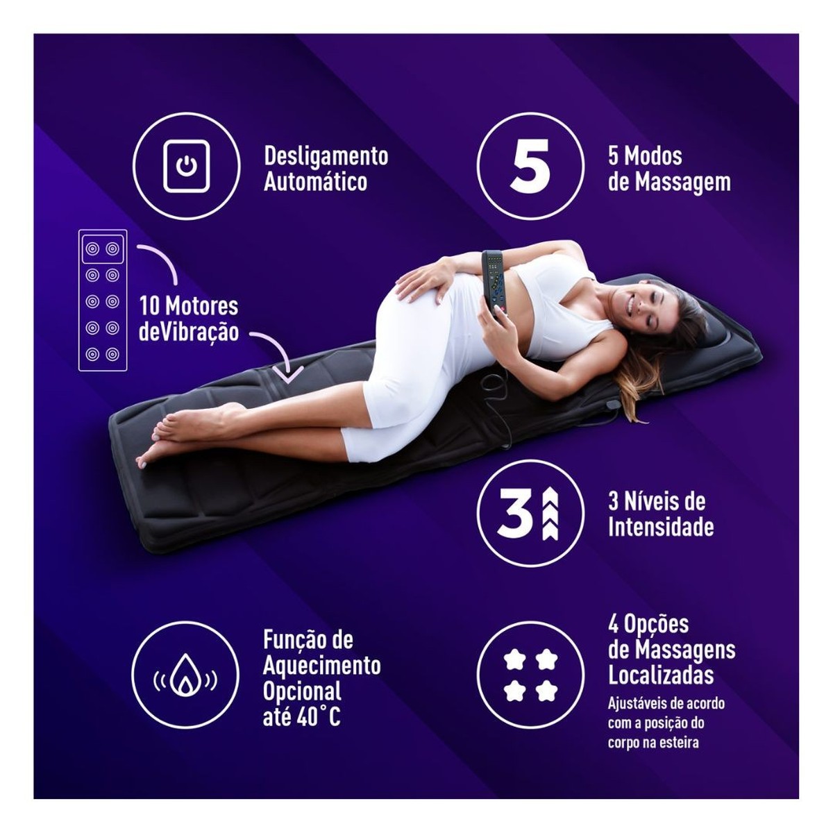 Foto do produto Esteira de Massagem 10 Motores e Aquecimento Massage Mat - Relaxmedic