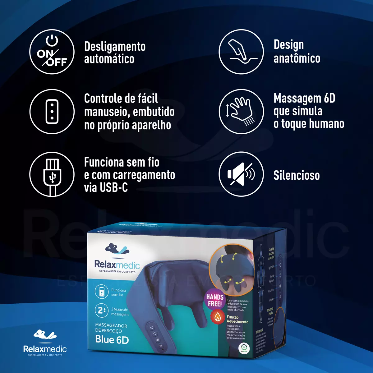 Foto do produto MASSAGEADOR PESCOÇO WIRELESS 6D BLUE RELAXMEDIC