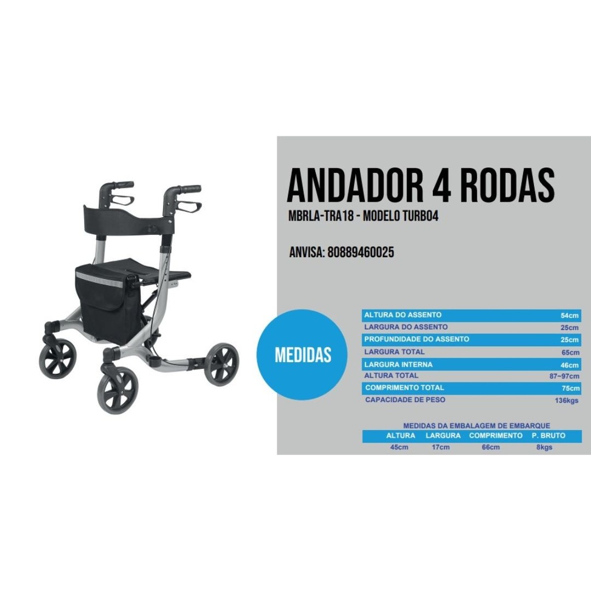 Foto do produto ANDADOR NEW JOY COM 4 RODAS PRATA MBRLA-TRA018 MOBIL