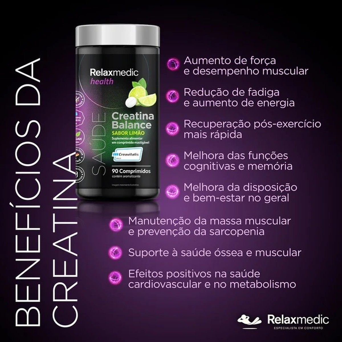 Foto do produto CREATINA BALANCE LIMÃO COMP MAST. 90 UNID. RELAX 