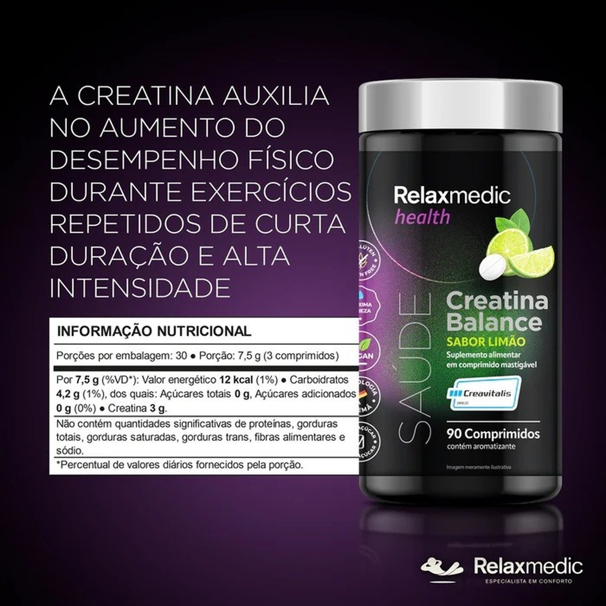 Foto do produto CREATINA BALANCE LIMÃO COMP MAST. 90 UNID. RELAX 