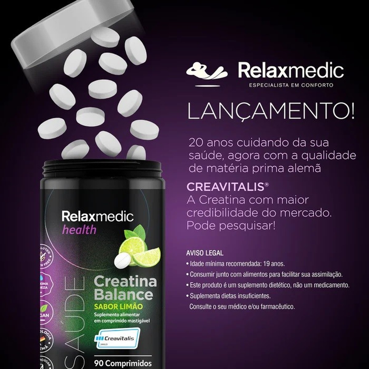 Foto do produto CREATINA BALANCE LIMÃO COMP MAST. 90 UNID. RELAX 