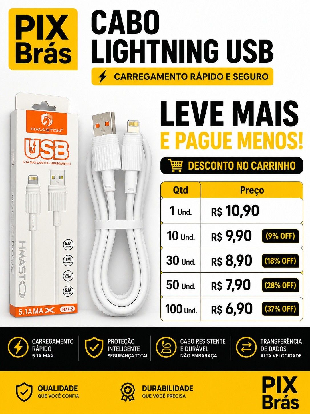 Cabo Lightning Apple USB - 1 Metro H1MASTOM H72-2