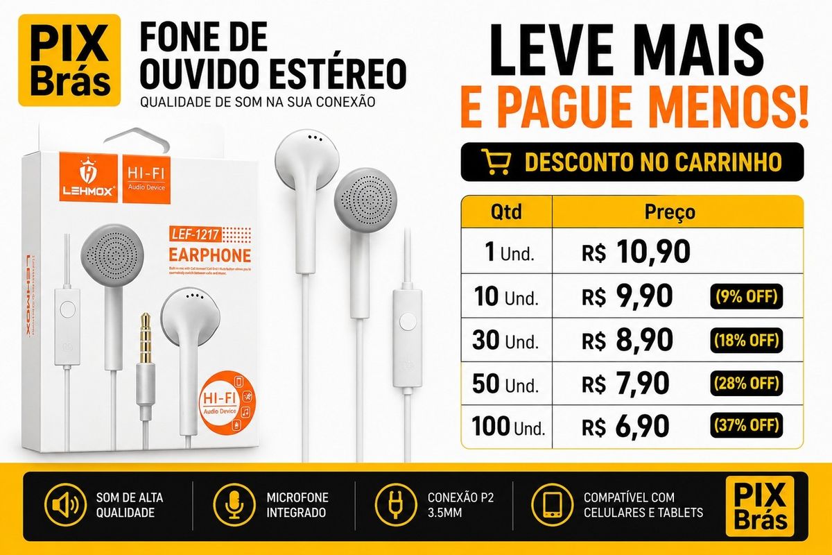 Fone de Ouvido com Fio - LEHMOX