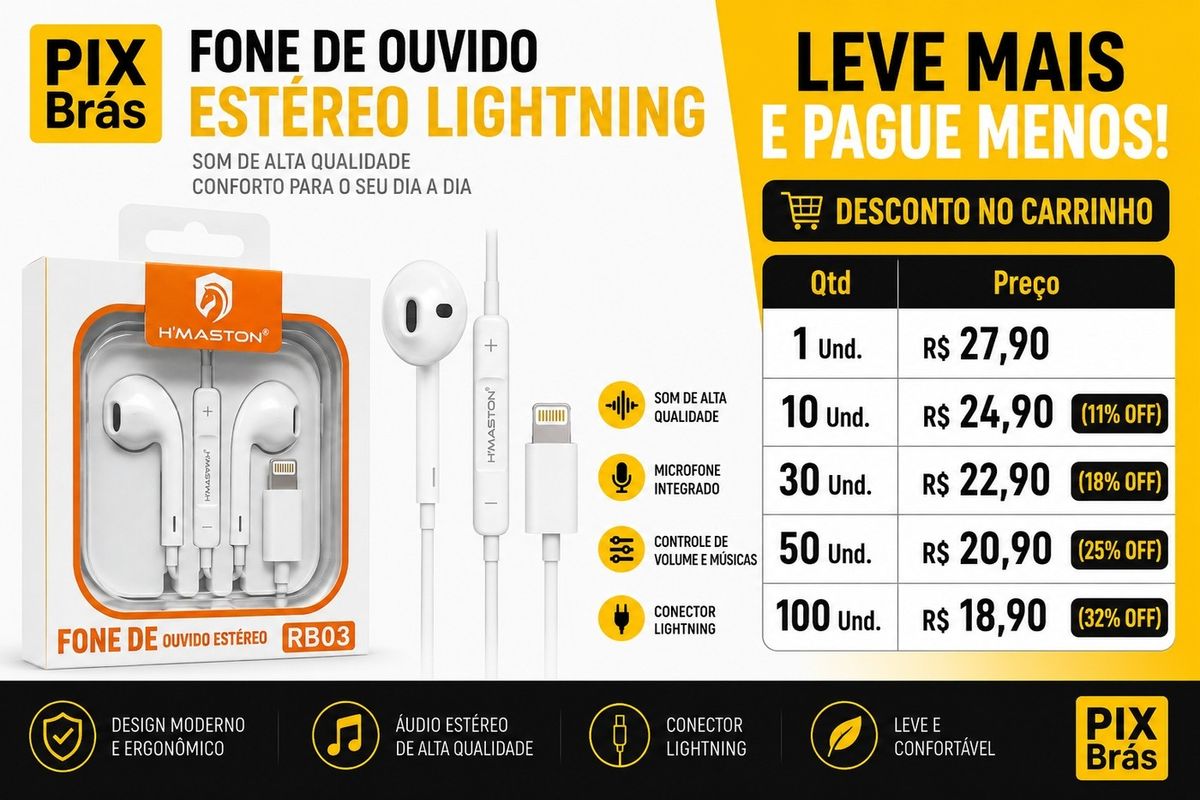 Fone de Ouvido Lightning Apple - H'MASTON  RB03
