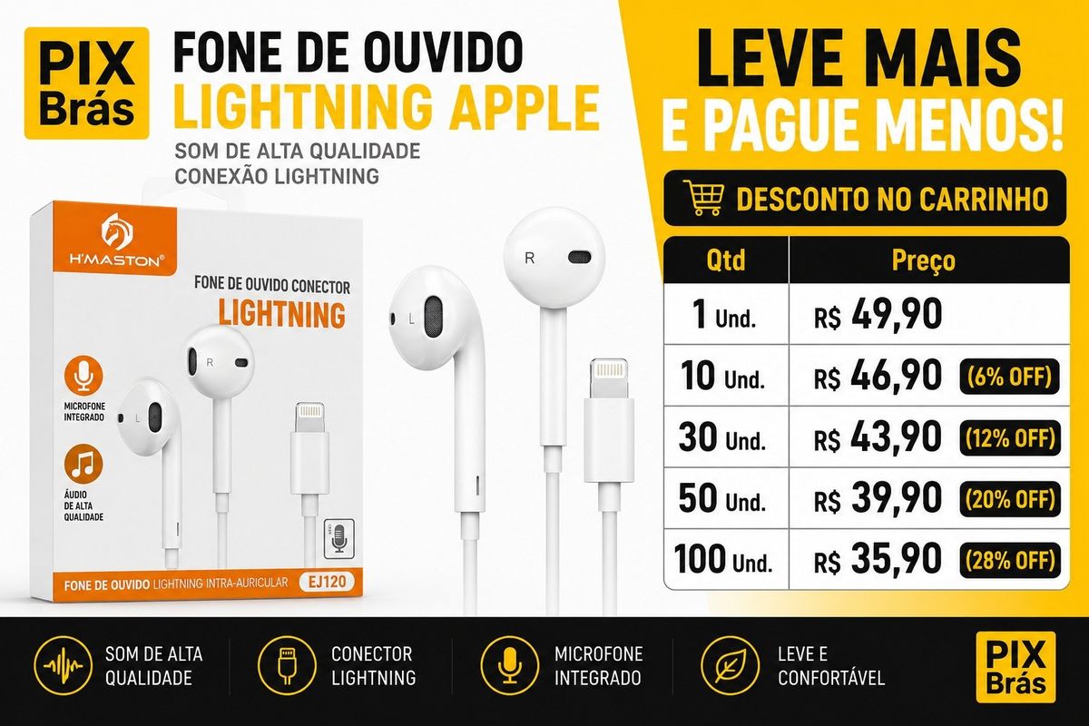 Fone de Ouvido Lightning Apple - H'MASTON - EJ102