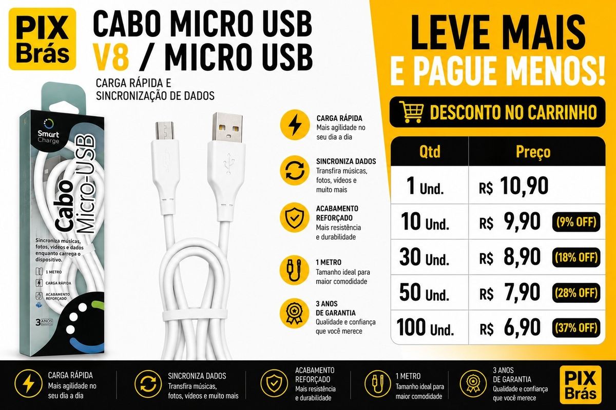 Cabo Micro USB v8 - 1  Metro