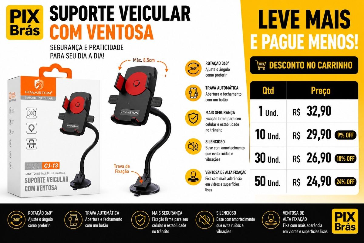 Suporte Veicular Pressão Vidro - H'MASTOM CJ-13