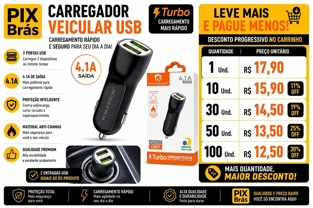 Carregador Veicular USB - H'MASTOM L10-4