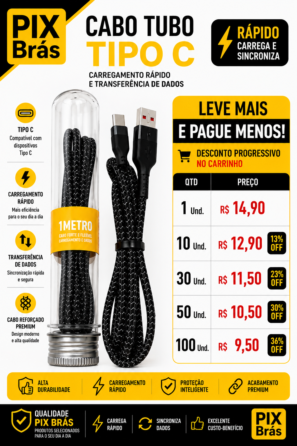Cabo Tubo Tipo-C USB