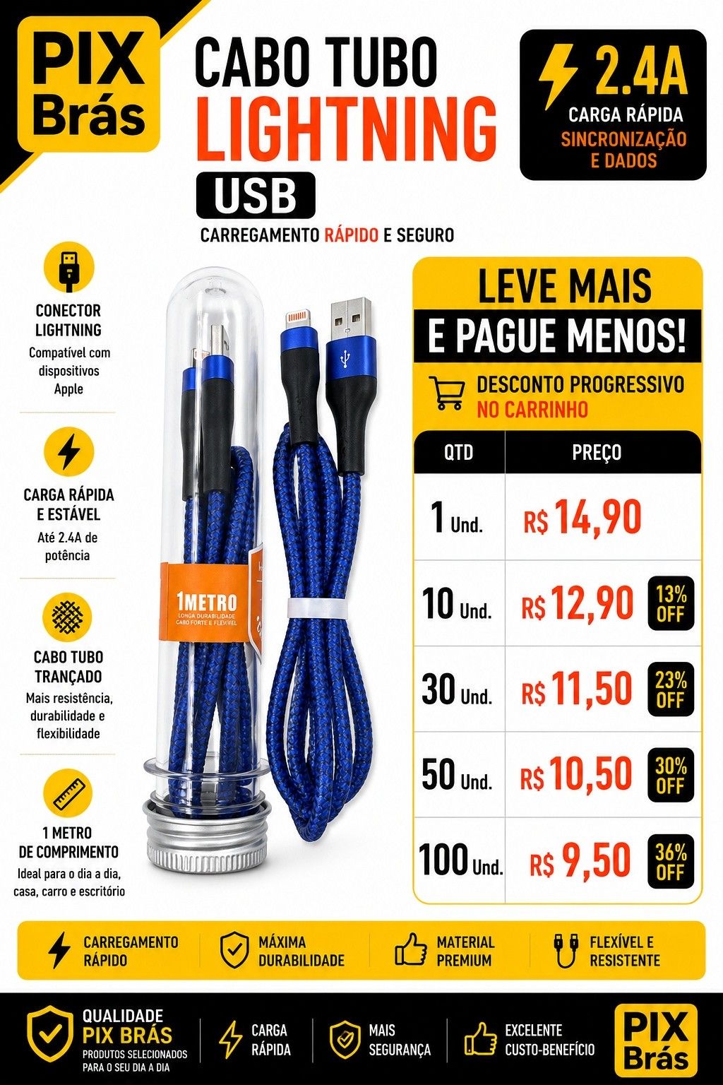 Cabo Tubo Lightning USB