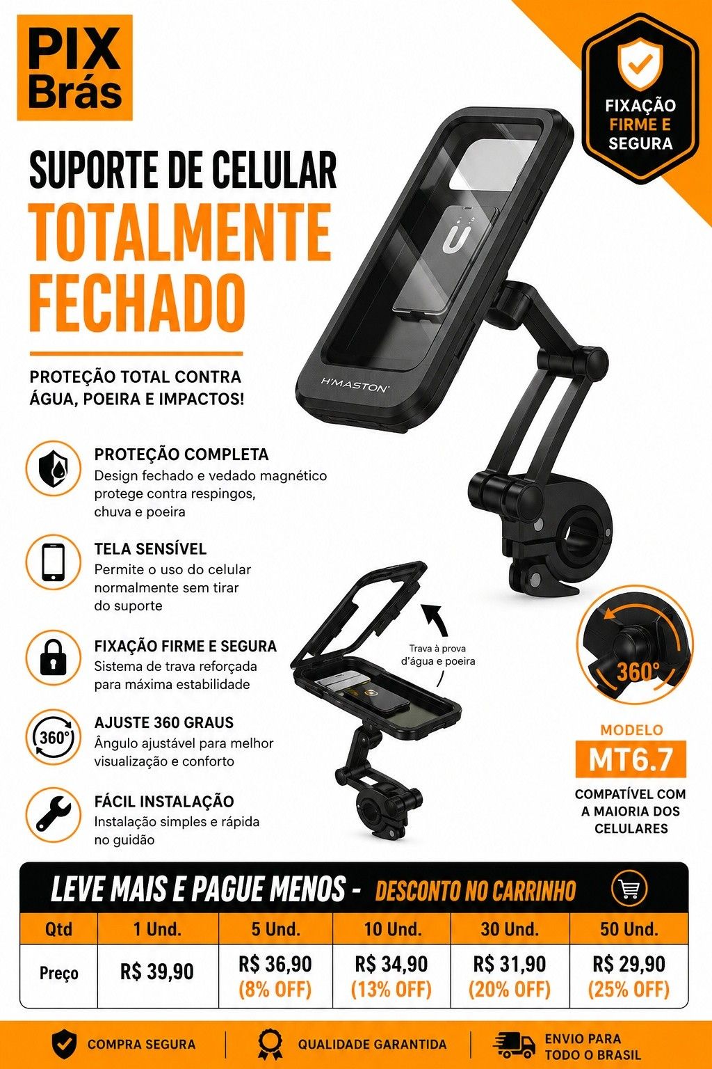 Suporte para Motocicleta - H'MASTOM MT6.7