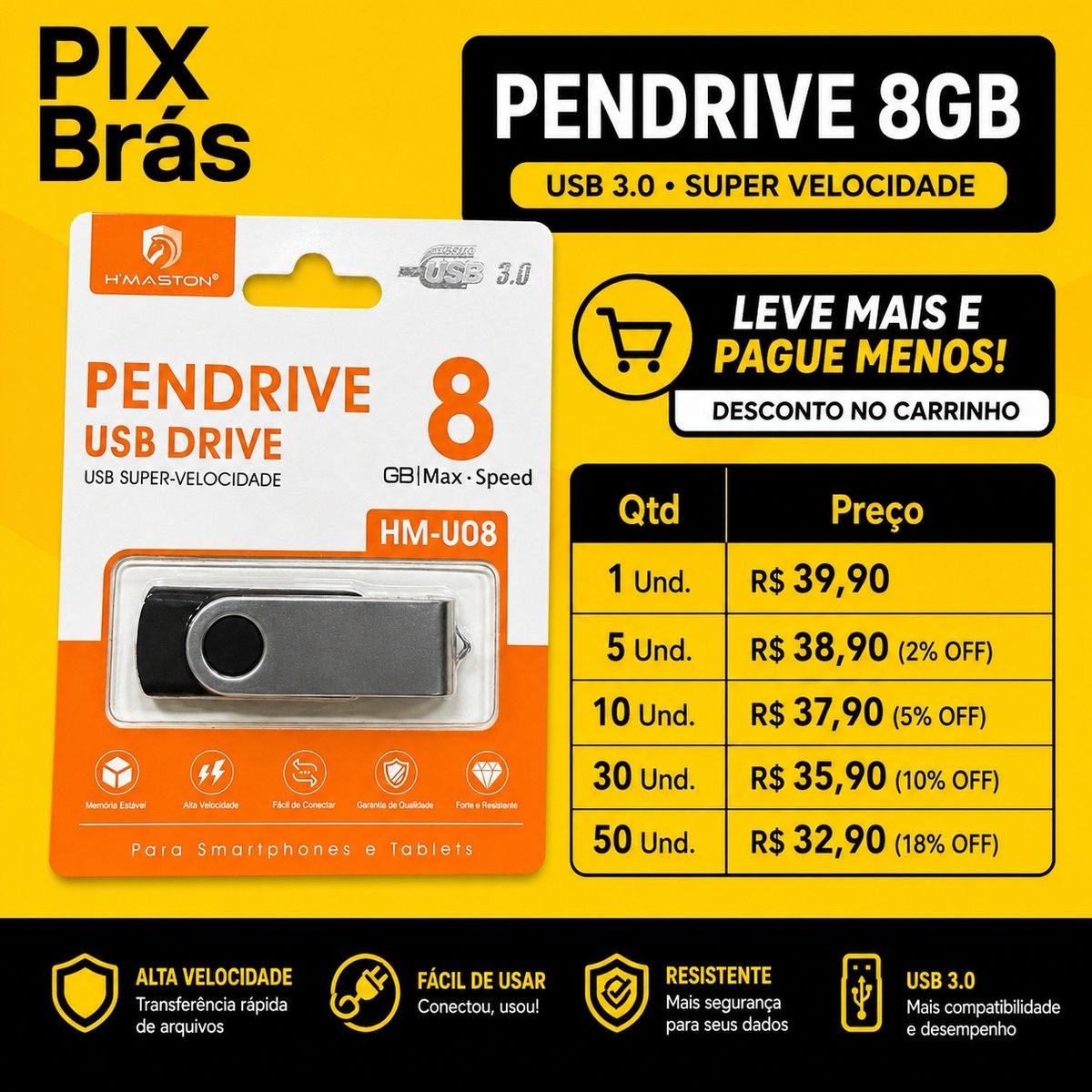 PENDRIVE 8G - H'MASTOM HM-U08