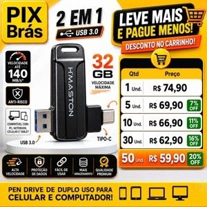 PENDRIVE  32GB 2 EM 1 - H'MASTOM HM-TF32