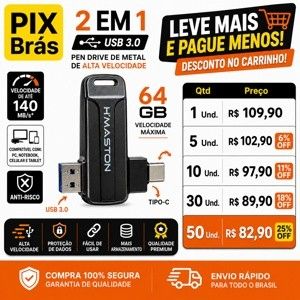 PENDRIVE  64GB 2 EM 1 - H'MASTOM HM-TF64