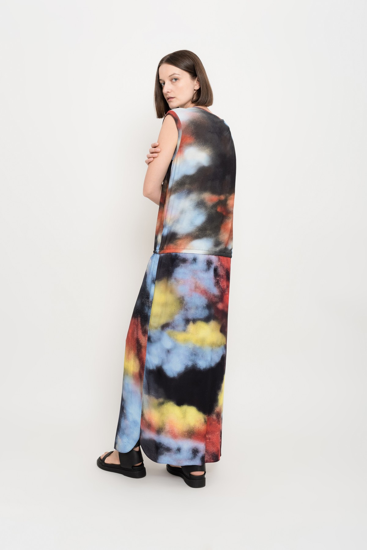 vestido longo estampado | printed long dress with jersey top