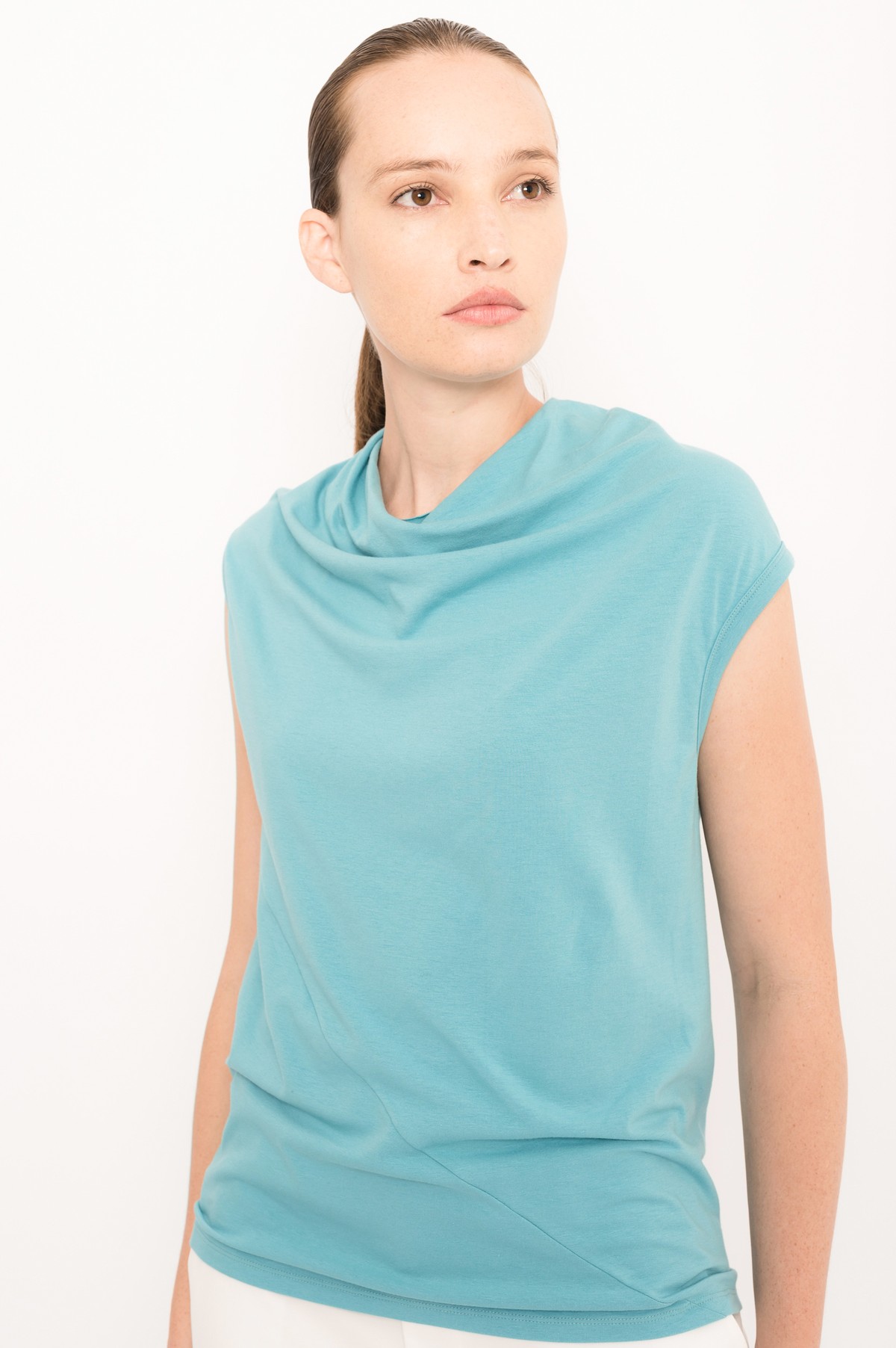 top drapeado em algodão e modal | draped cotton modal jersey top