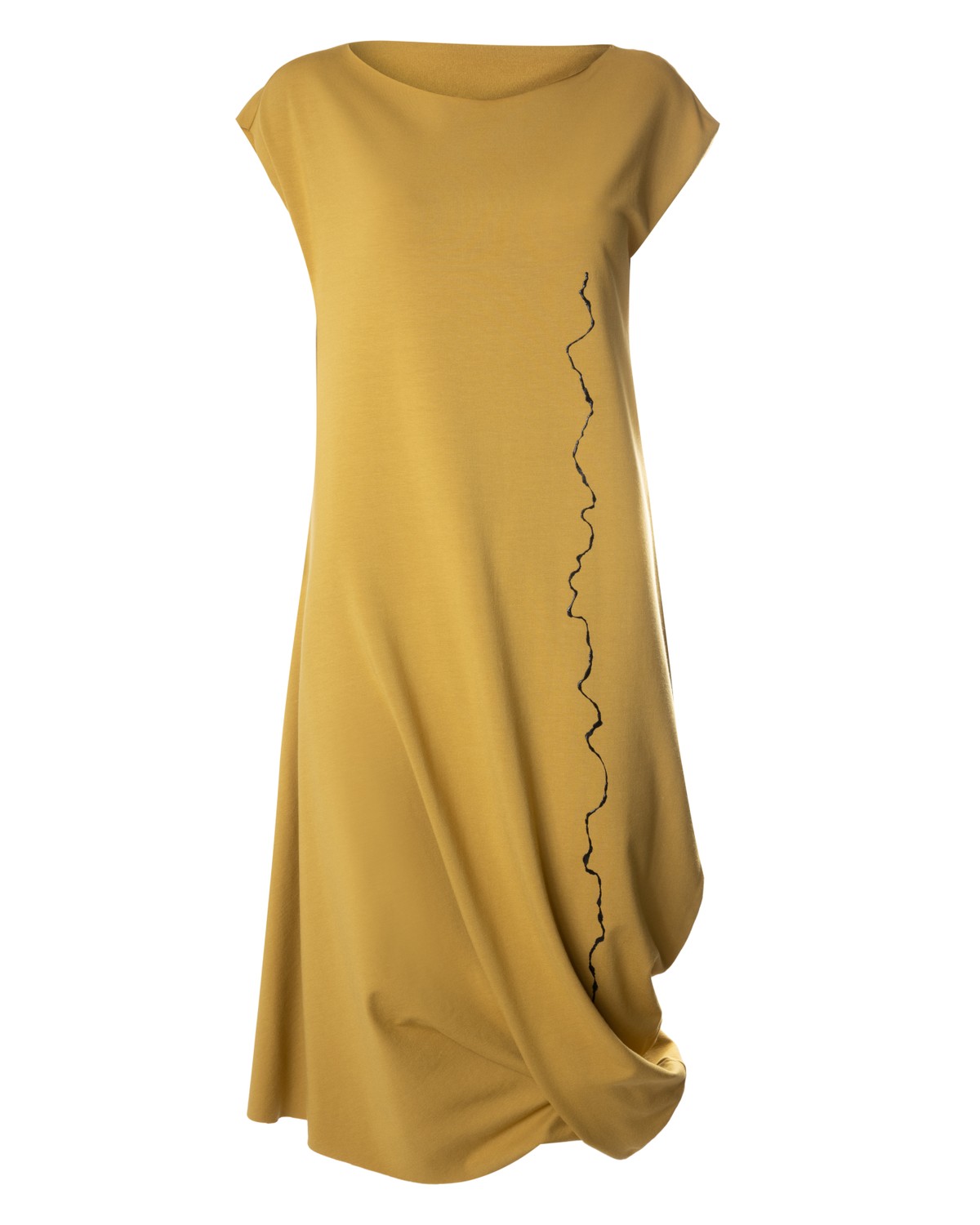 vestido em moletom com detalhe artesanal | asymmetric dress with artisanal detail