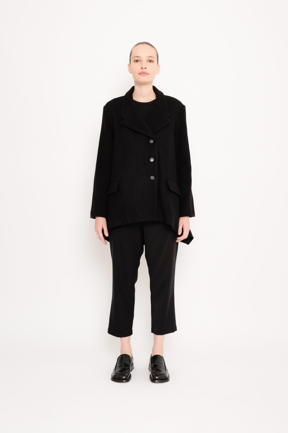 casaco estilo blazer em lã | wide blazer-style wool coat