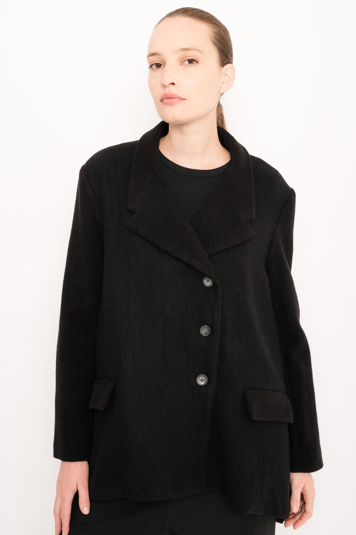 casaco estilo blazer em lã | wide blazer-style wool coat