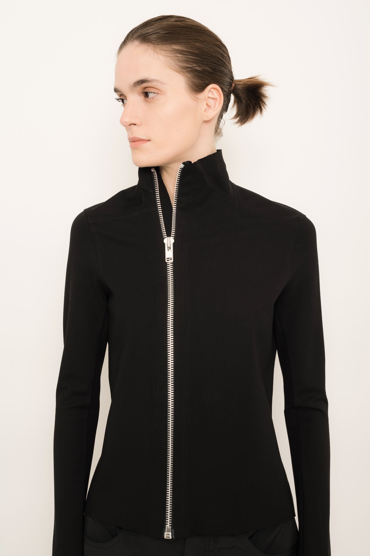 jaqueta assimétrica em malha compacta | asymmetric compact jersey jacket