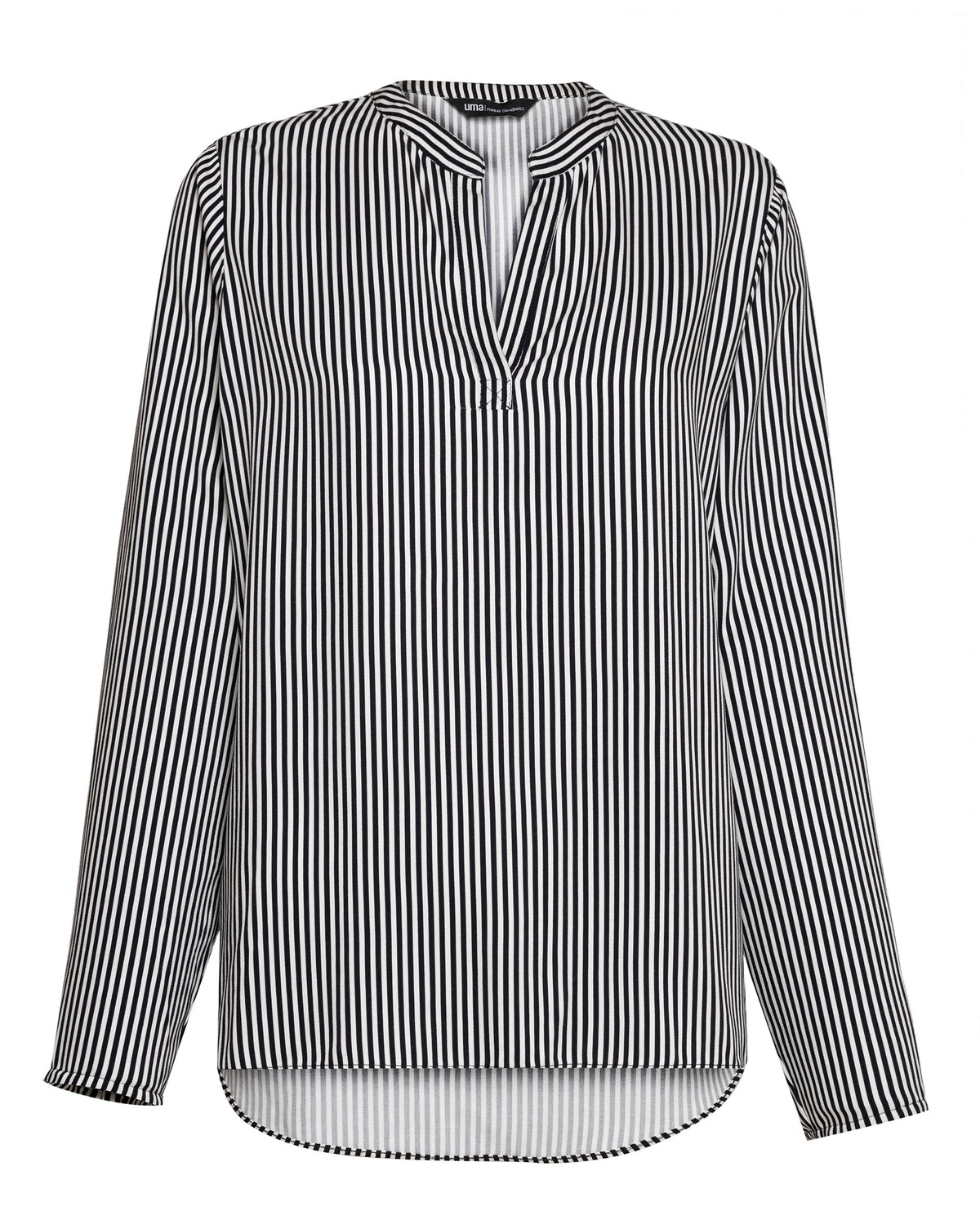 camisa listrada em viscose | collarless viscose striped shirt