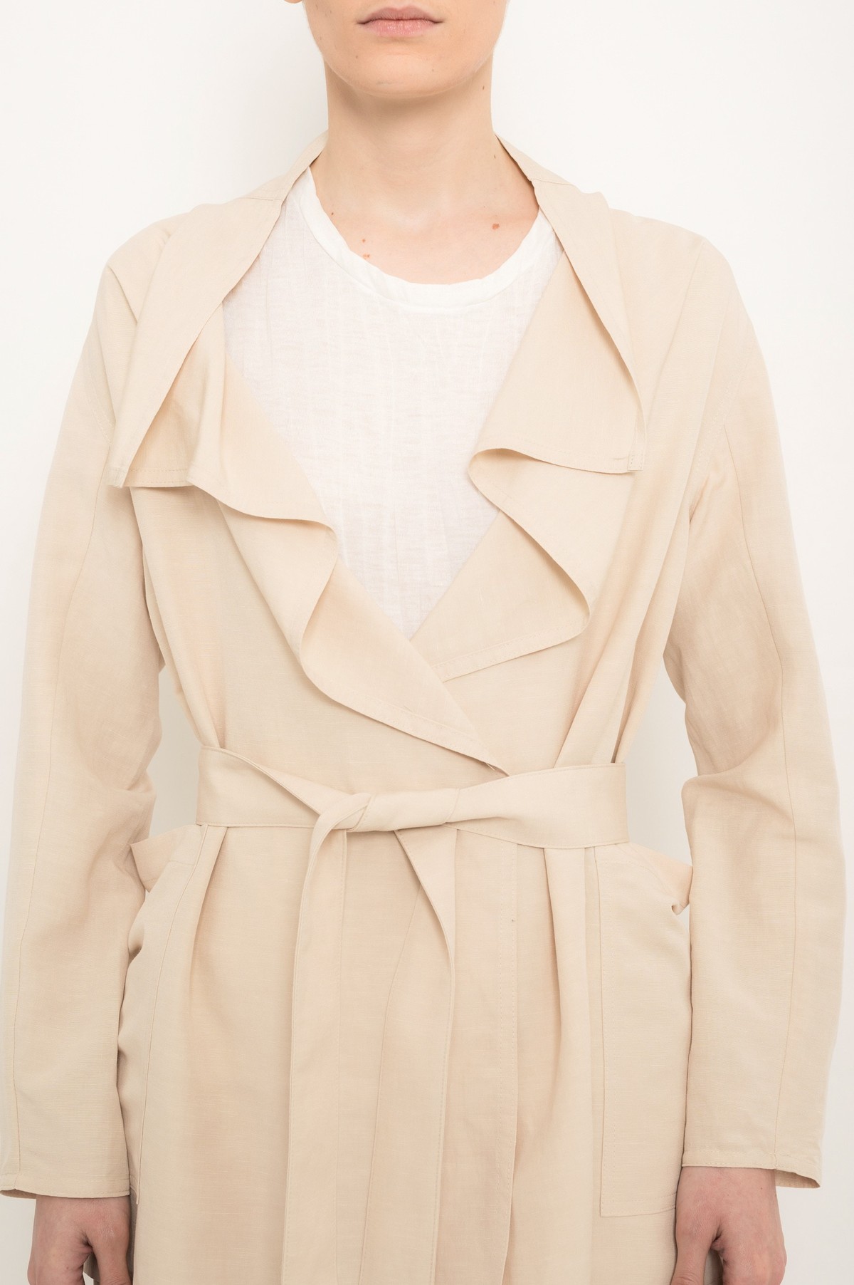 casaco transpassado em modal e linho | wrap-front modal linen coat with strap