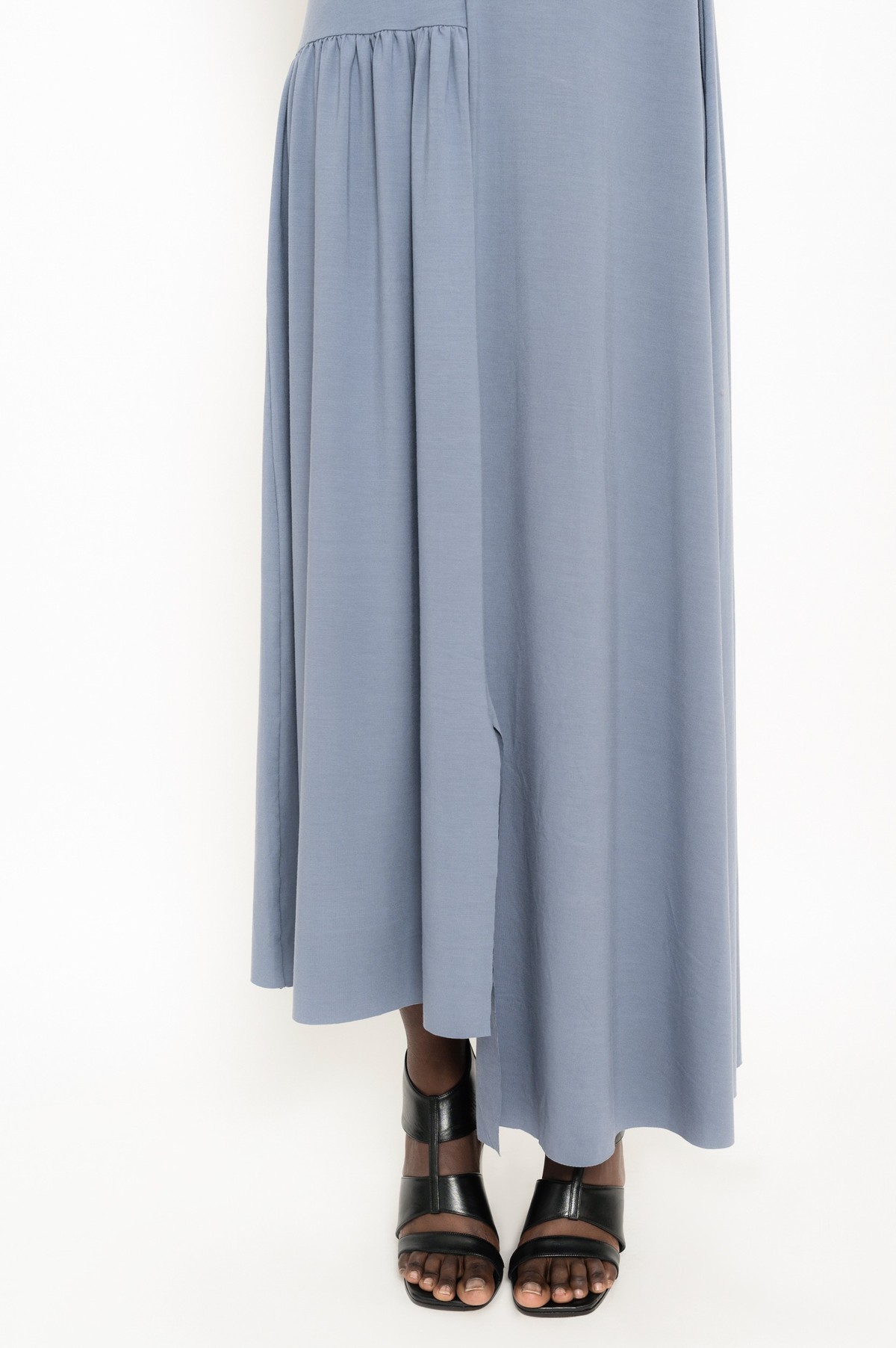 vestido assimétrico em malha com franzido | asymmetric jersey dress with pleats
