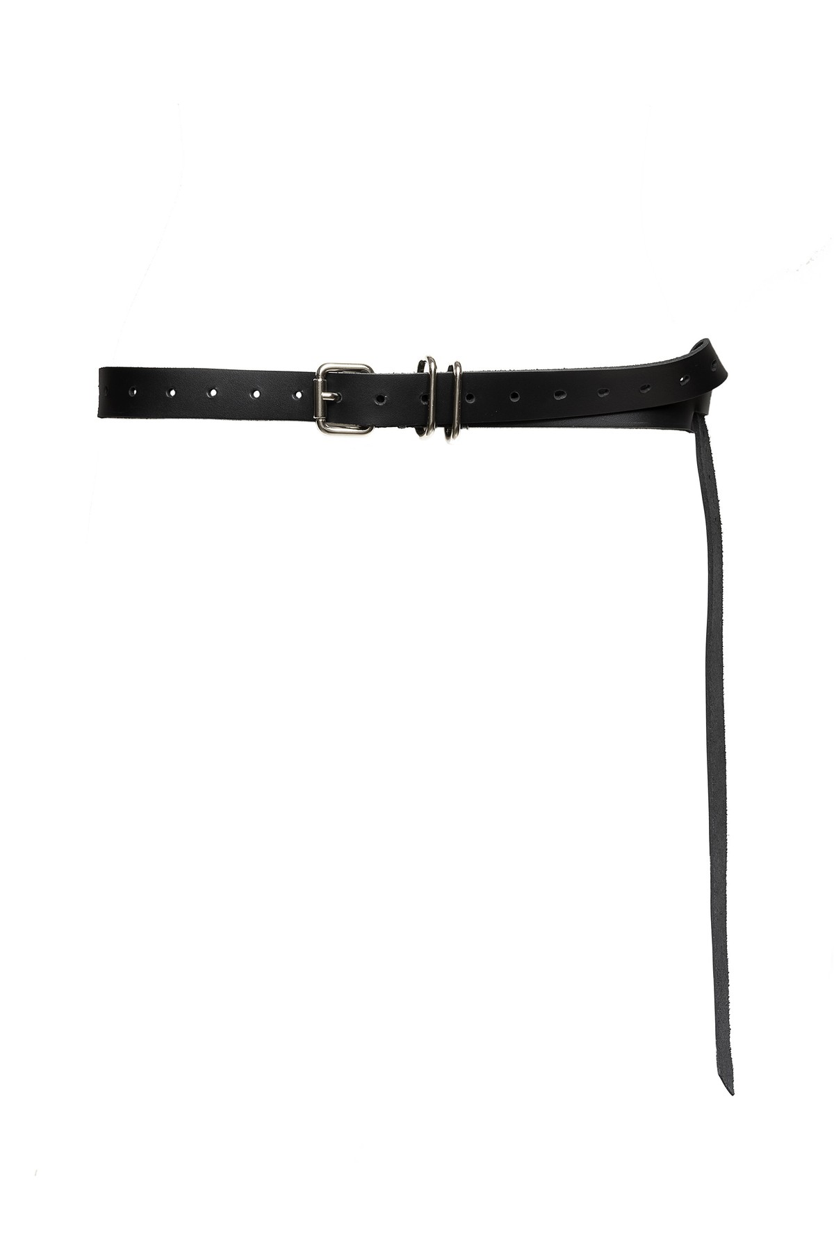 cinto em couro com fivela dupla e abertura | leather belt with double buckle and slit
