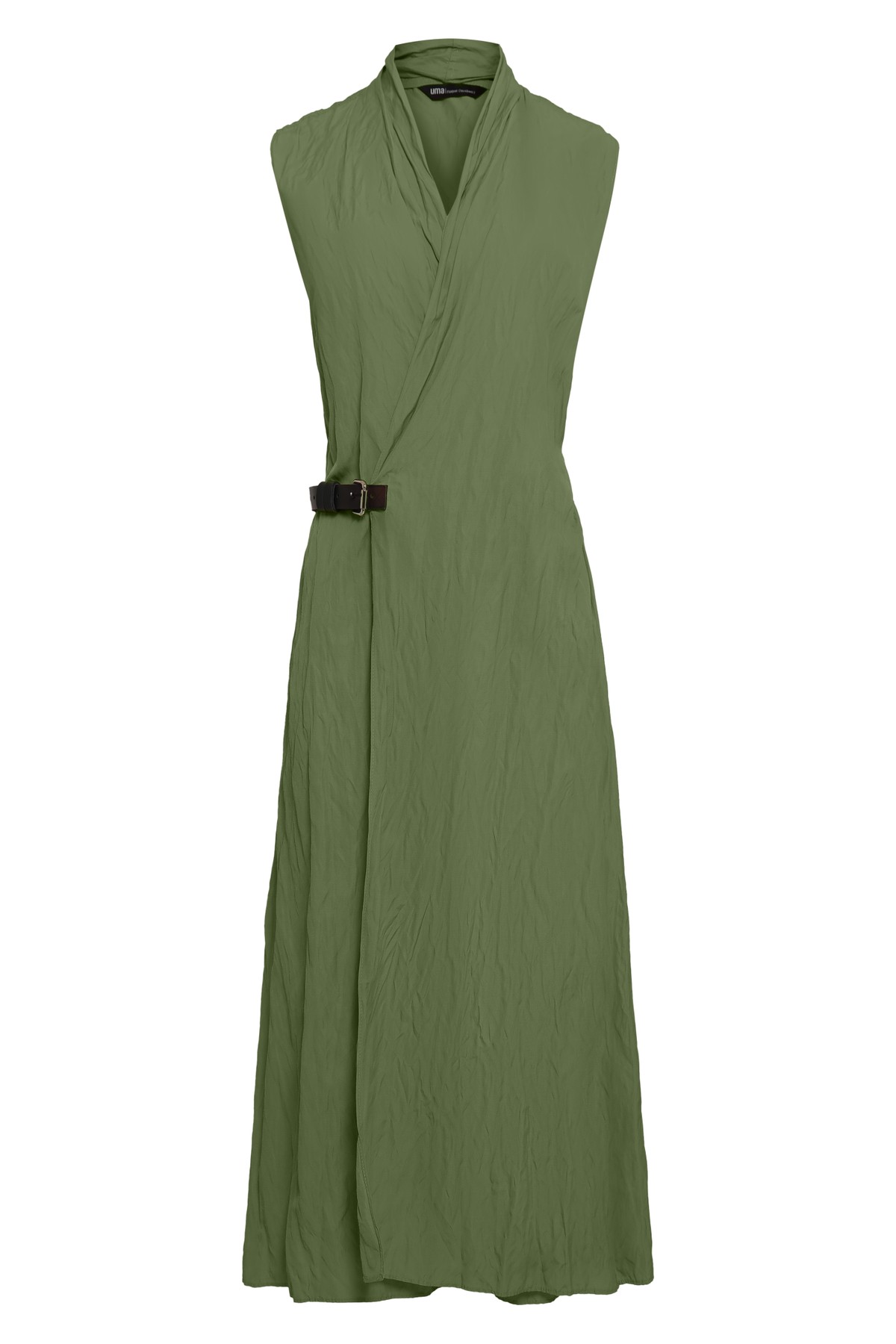 vestido longo transpassado amassado com cinto | crinkled wrapped dress with leather belt