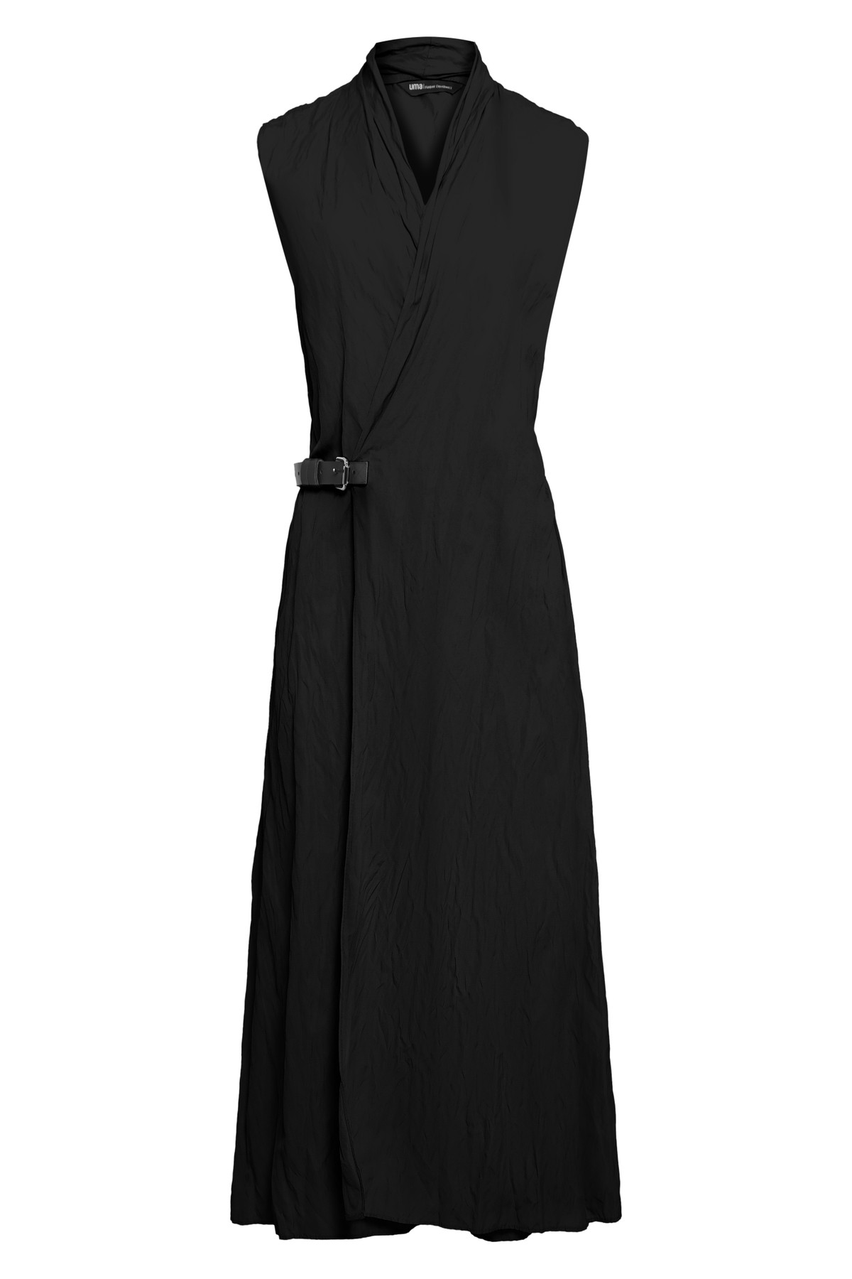 vestido longo transpassado amassado com cinto | crinkled wrapped dress with leather belt