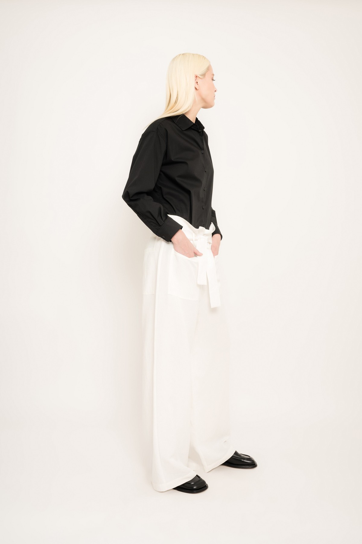 calça ampla estilo paperbag em modal linho | modal linen wide paperbag pants