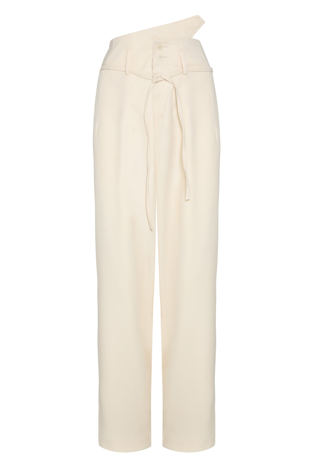 calça ampla em lã fria com detalhe no cós | cool wool wide pants with offset detail