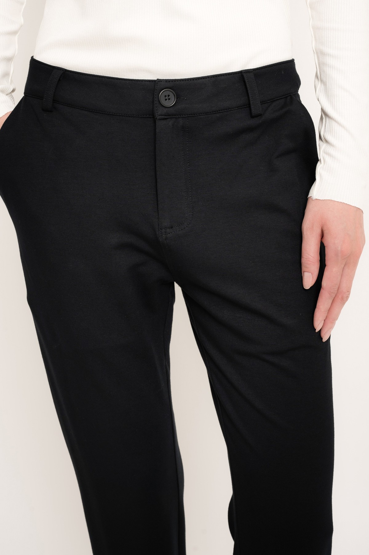 calça de alfaiataria em moletom de viscose | french terry pants with five-pocket details
