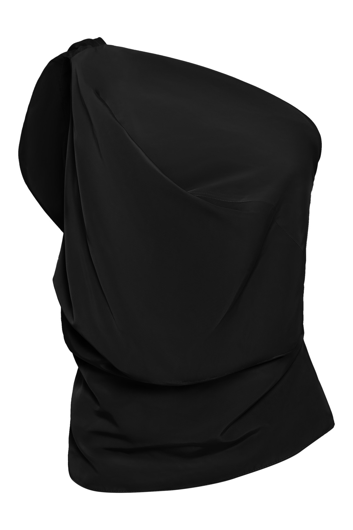 top drapeado um ombro só em tecido reciclado | recycled polyester one shoulder draped top