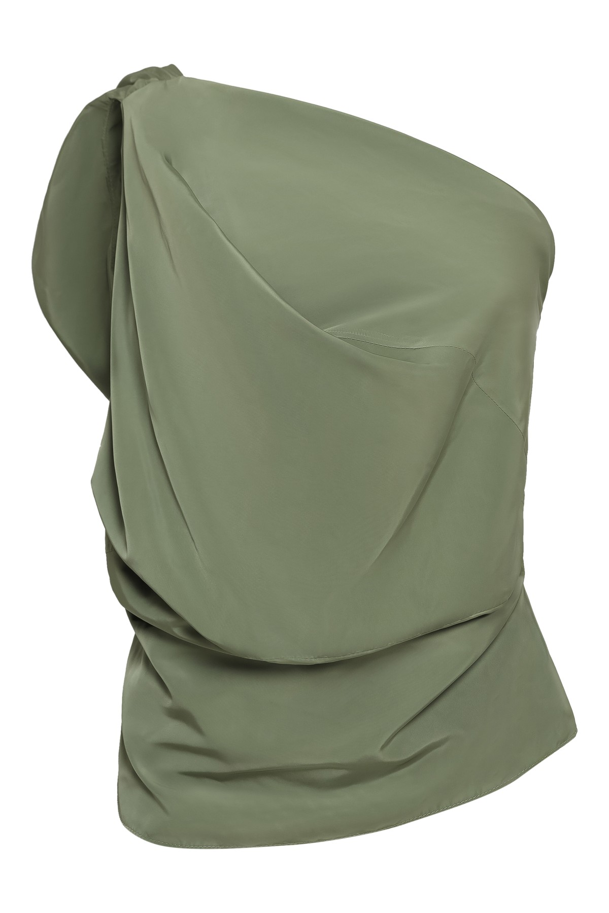 top drapeado um ombro só em tecido reciclado | recycled polyester one shoulder draped top