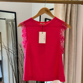 Regata Tricot Linho Renda Hot Pink