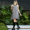 Vestido Linho Cava Quadrada Curto Cinza Chumbo