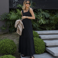 Vestido Linho com Bolsos Preto