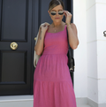 Vestido Linho com Bolsos Rosa Chiclete